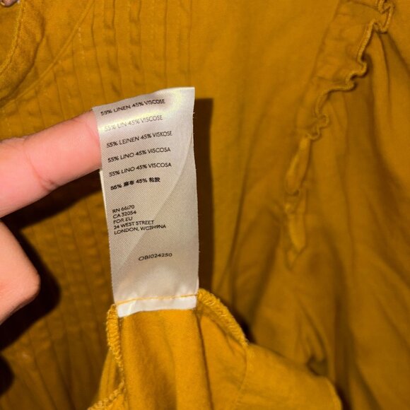 Free People Tunic Womens M Yellow Linen Blend Ruffle Sleeve Peasant Smocked Top - Picture 7 of 7